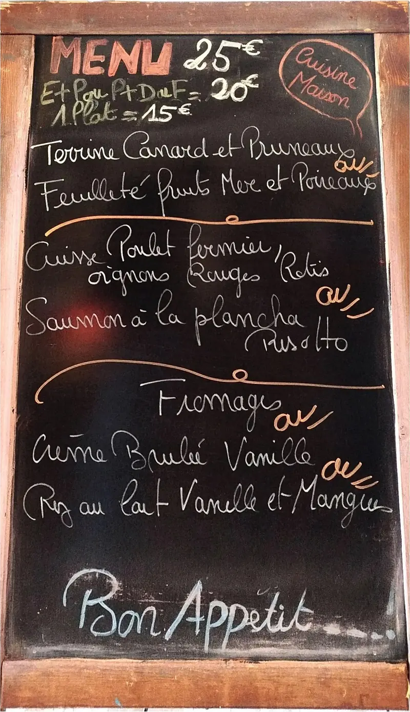 Ardoise du menu du jour du mercredi 28 octobre, restaurant Aux Tilleuls à Thomery